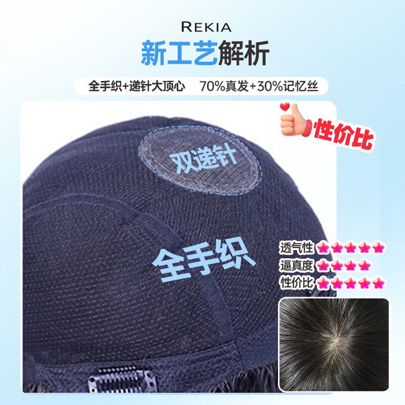 瑞家假发女全头套真人发丝2025新款夏薄款纹理狗啃刘海短发假发套