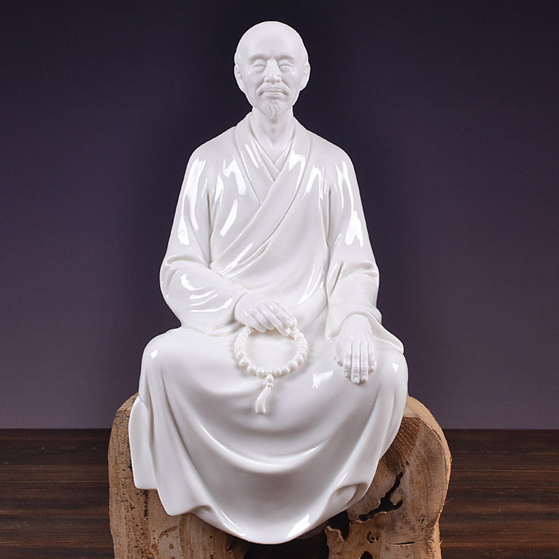 陶瓷工艺佛像弘一法师仿古白瓷禅意雕塑人物家居客厅书房装饰摆件