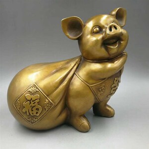 黄铜纯铜猪摆件百福猪招财猪发财猪福猪生肖猪铜猪金钱猪摆设