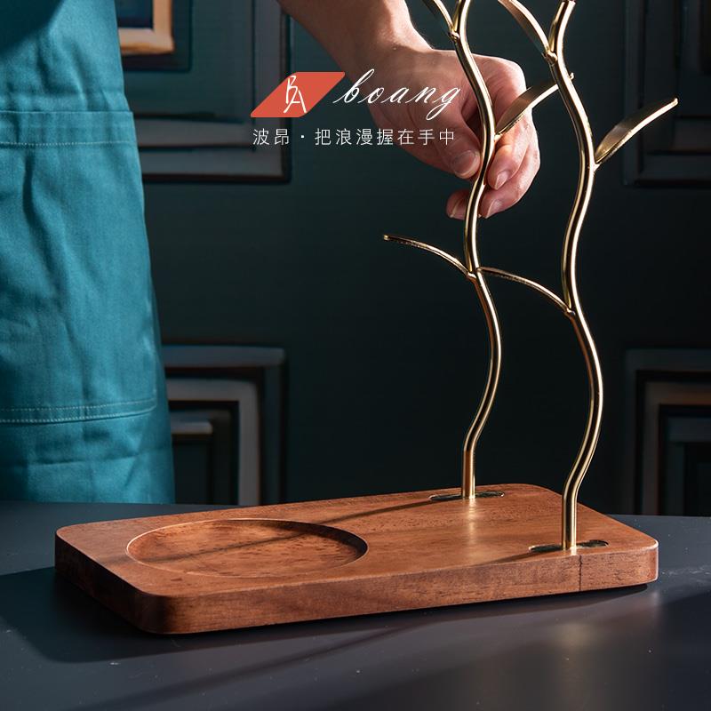 实木茶杯水杯收纳置物架铁托盘沥水杯架家用客厅放玻璃杯子桌面架
