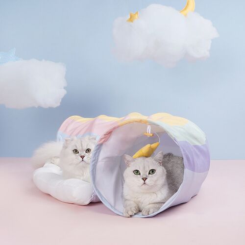 zeze猫窝隧道玩具组合猫窝猫玩具可拆洗猫睡垫彩虹猫隧道可折叠