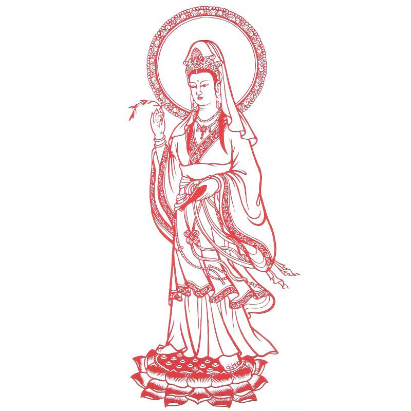 剪纸手工中国小礼品南海观世音菩萨画轴卷轴挂画装饰精品送老外