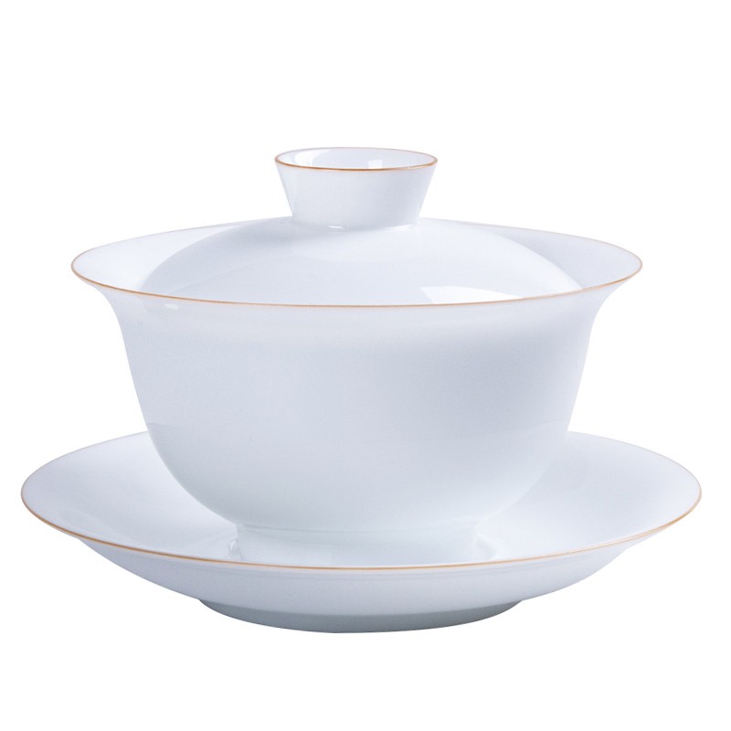 薄胎甜白釉盖碗清透泡茶器盖杯功夫茶具陶瓷白瓷三才杯不烫手茶碗
