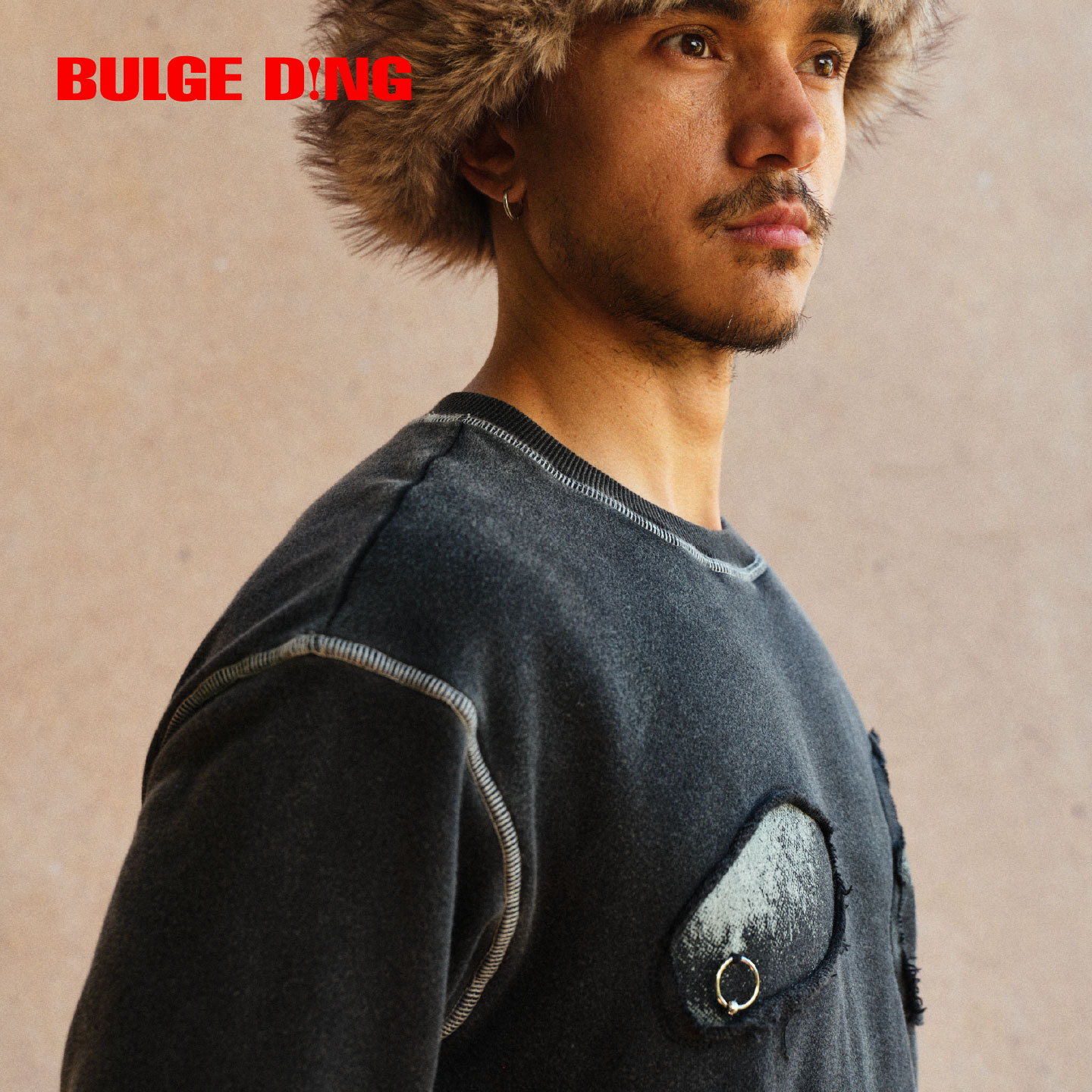 BULGEDING乳钉卫衣黑色宽松水洗