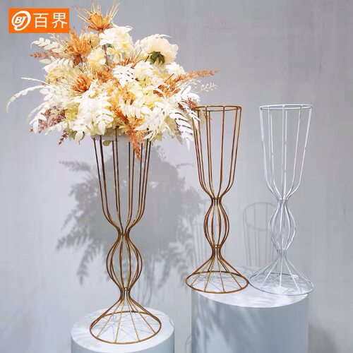百界铁艺婚庆现场布置婚礼桌花器皿t台装饰路引布置插花白色架子