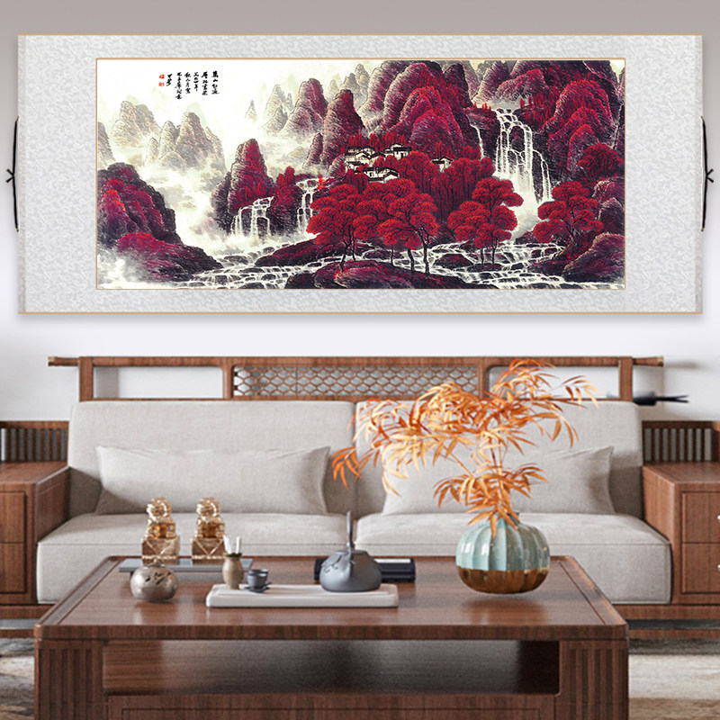李可染万山红遍山水画中式客厅装饰画名家卷轴挂画办公室茶室壁画