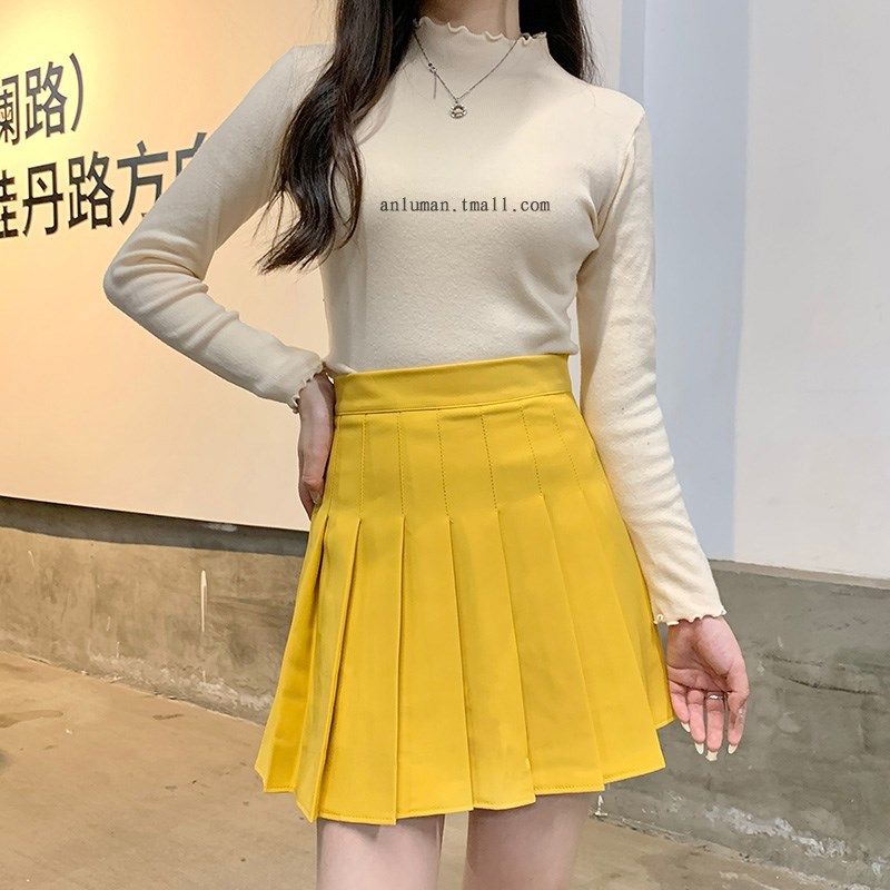 红色百褶裙女夏高腰a字显瘦啦啦队短裙学院风春秋西装面料半身裙