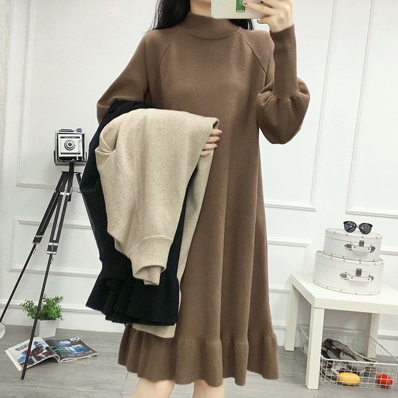 大码毛衣裙女胖mm秋冬内搭中长款胖妹妹小个子孕妇打底针织连衣裙