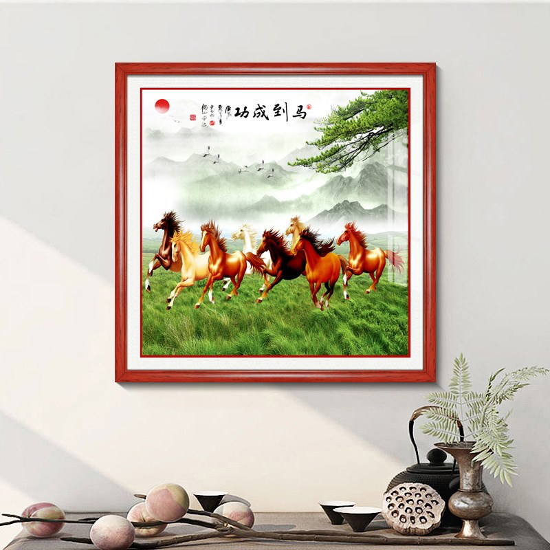 马到成功装饰画八骏图骏马图挂画入户玄关办公室国画客厅书房壁画