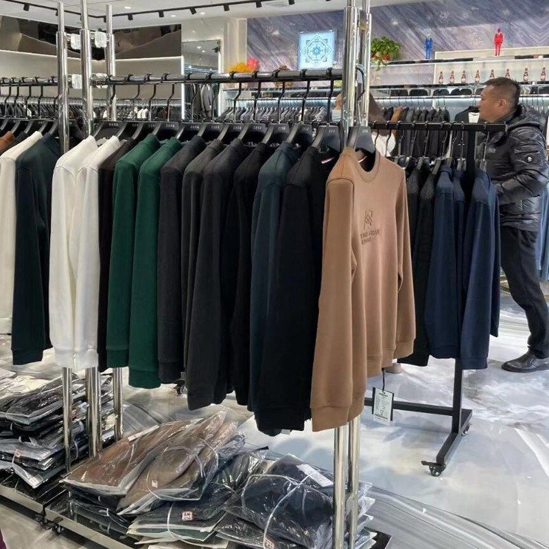 新款服装店展示架不锈钢落地式陈列架男装中岛架女装挂衣架侧挂架