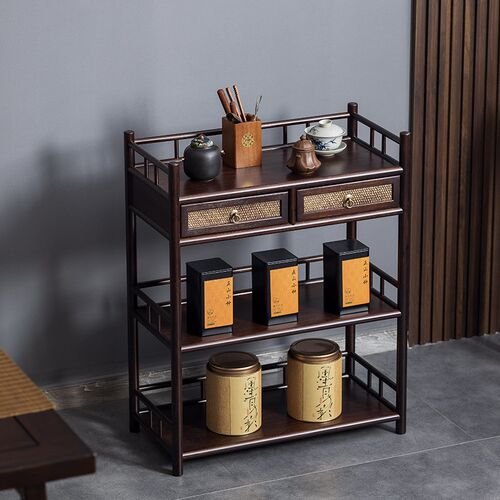 新中式博古架茶室置物茶具茶叶罐工艺品紫砂壶摆放收纳柜高档简约