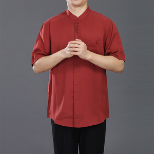 百福龙红色唐装男短袖上衣 爸爸生日唐装 高档中式婚礼服宴会装