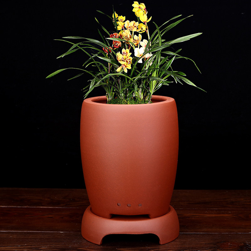 紫砂兰花盆简约透气粗陶绿植精品建兰君子兰蕙兰蝴蝶兰带底座包邮