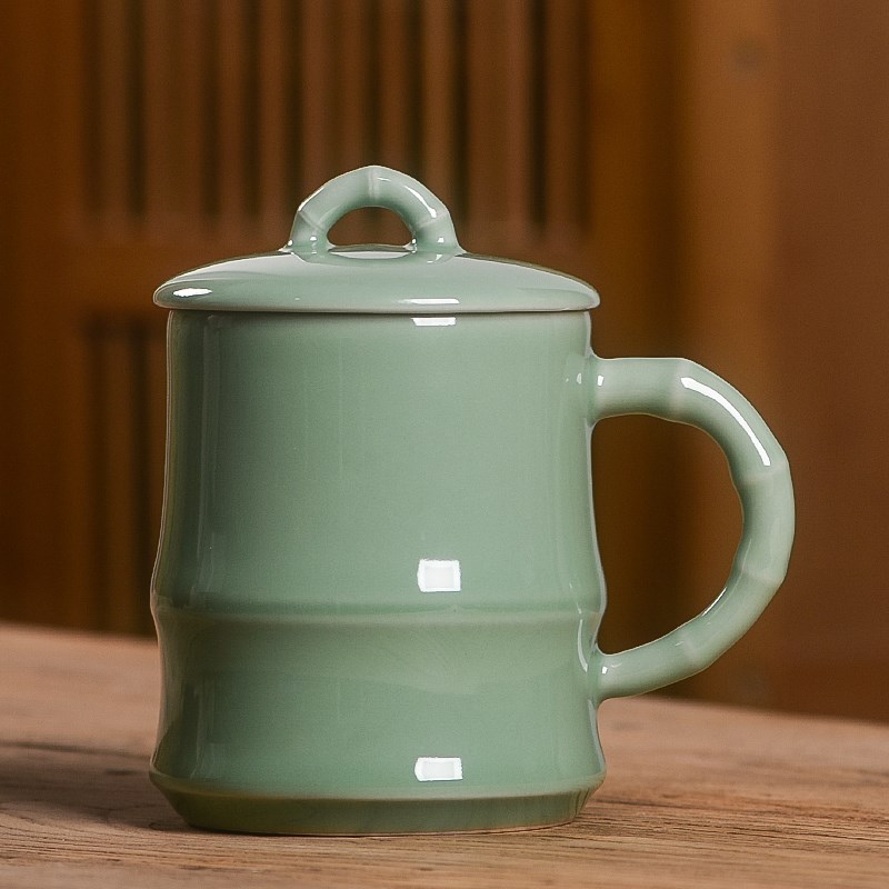 青瓷高档茶杯带盖陶瓷泡茶杯子办公室会议老板水杯商务送礼品定制