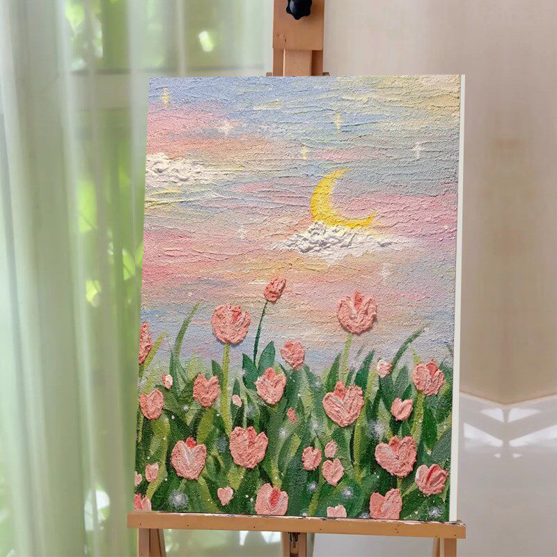 奶油风花海肌理画石英砂diy手工绘全套材料包客厅装饰画数字油画