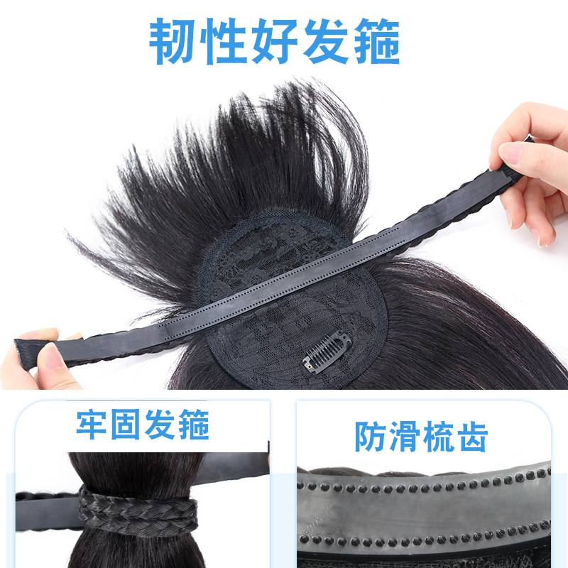 真发辫子发箍刘海一体真发辫子碎遮白发头帘补发增发片女头顶补发