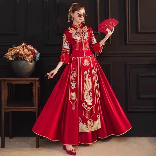 夏季薄款秀禾服新娘结婚2022新款中式婚纱嫁衣情侣敬酒出阁服礼服