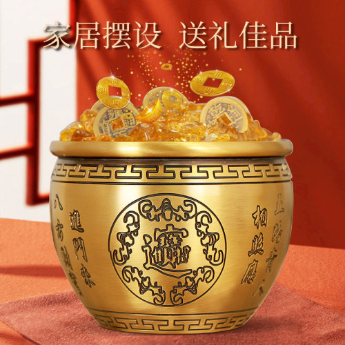黄铜米缸聚财带盖大百福缸装饰摆件招财纳福办公室客厅家用聚宝盆
