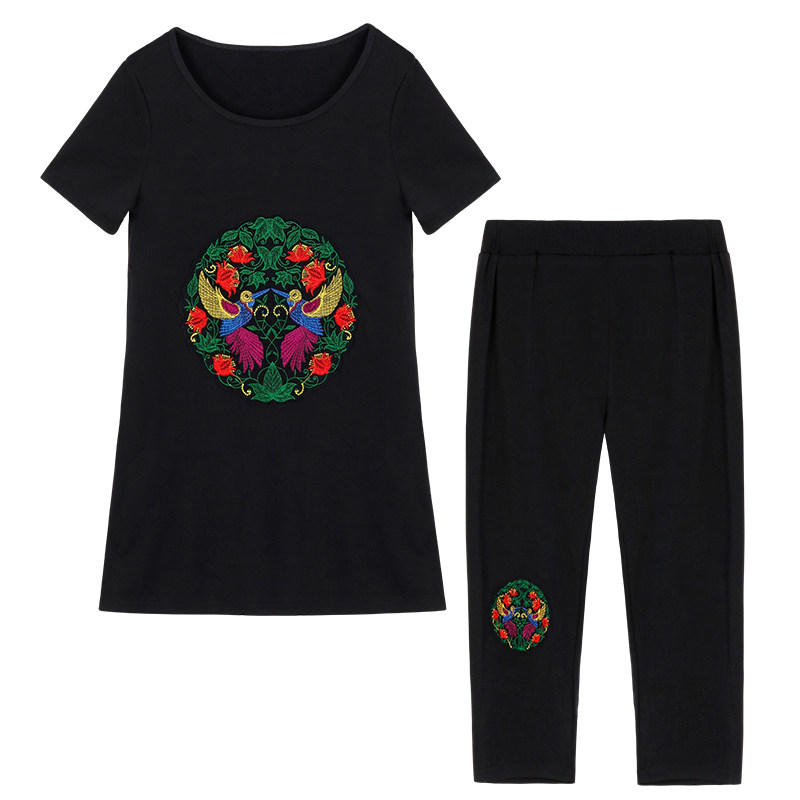 妈妈夏装遮肚显瘦套装2022新款大码女装胖mm洋气上衣裤子两件套女