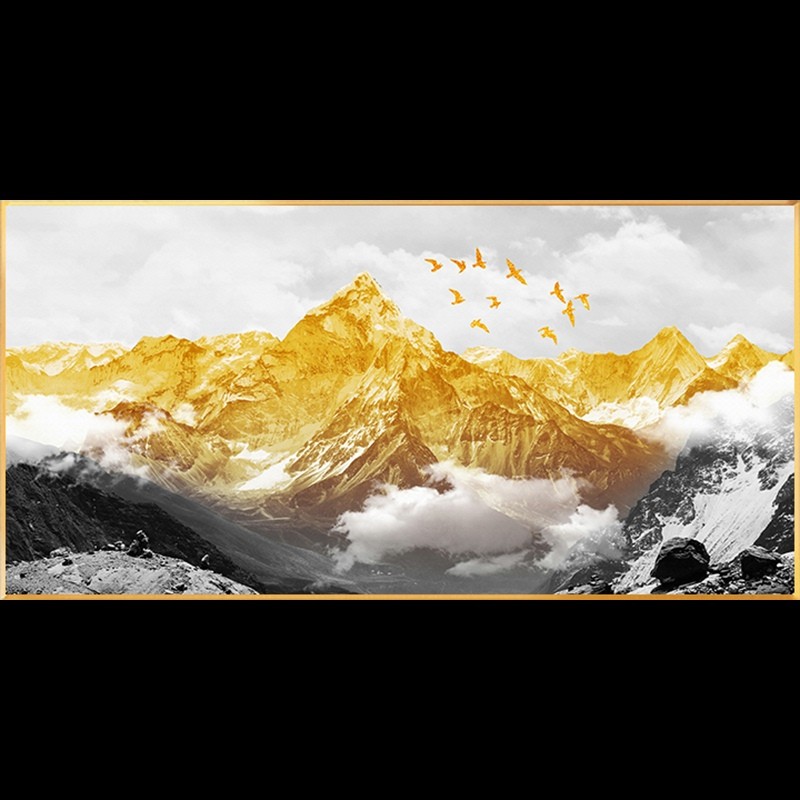 背有靠山客厅装饰画日照金山沙发背景墙挂画横幅新中式轻奢风壁画