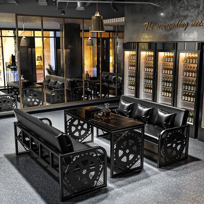 复古工业风创意酒吧卡座西餐厅剧本杀清吧小酒馆商用沙发桌椅组合