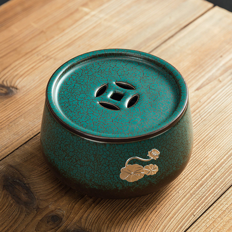 松石绿釉陶瓷建水黛绿日式茶洗杯洗茶盂废茶渣缸家用茶道配件渣斗