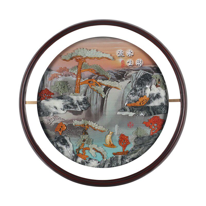 入户玄关装饰画客厅过道背景墙挂画3d立体浮雕玉雕新中式发光带灯