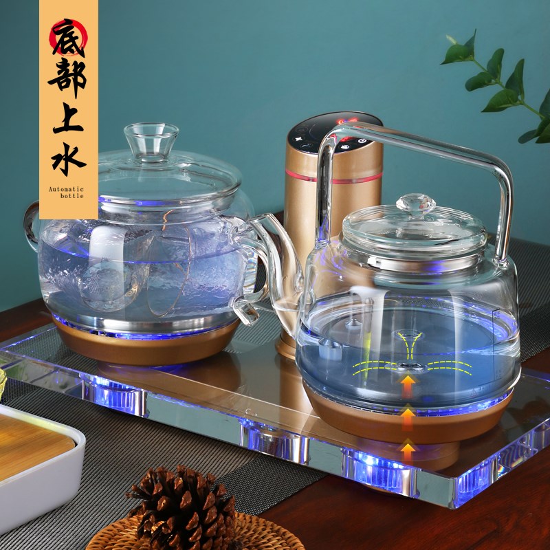全自动底部上水电热烧水壶茶台泡茶专用玻璃水晶茶具电磁炉煮茶器
