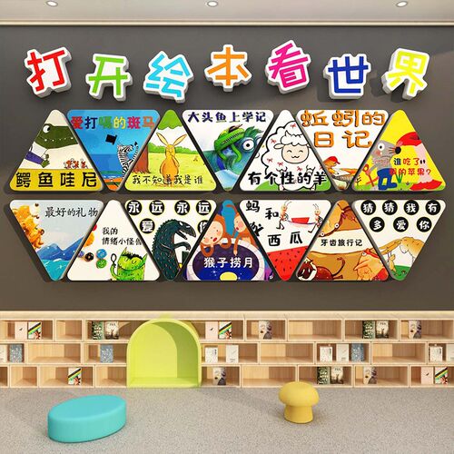 图书角布置儿童阅读区幼儿园文化墙贴画阅览室环创绘本馆墙面装饰