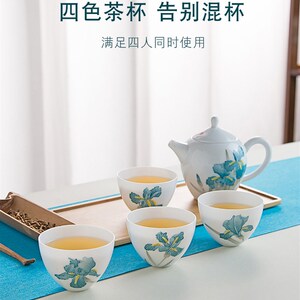 千红窑手绘陶瓷功夫茶具套组礼品盒家用轻奢中式高档鸢尾花整套