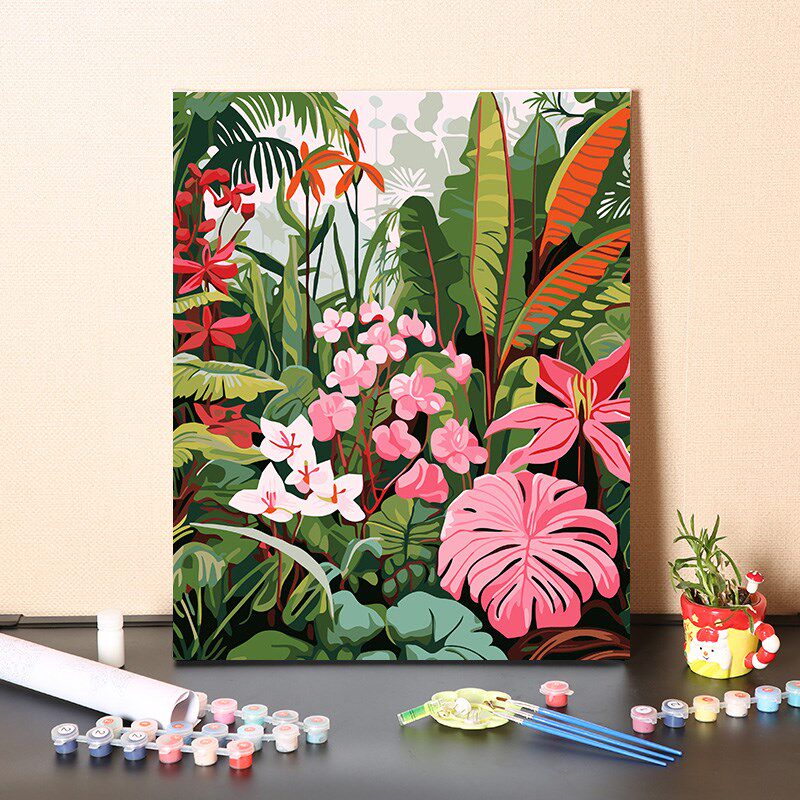 数字油画diy手工填充清新自然绿色盆摘植物装饰画手绘涂色油彩画