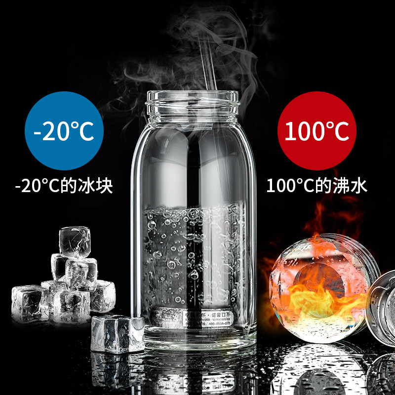 诺岩玻璃杯加厚简约时尚透明单层水杯高硼硅玻璃大容量水杯大肚杯