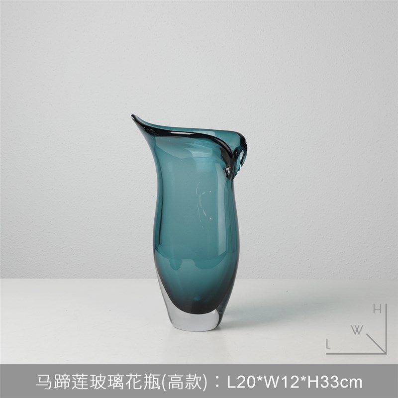 轻奢北欧蓝色玻璃花瓶花艺套装样板间售楼处客厅餐桌玄关软装饰品
