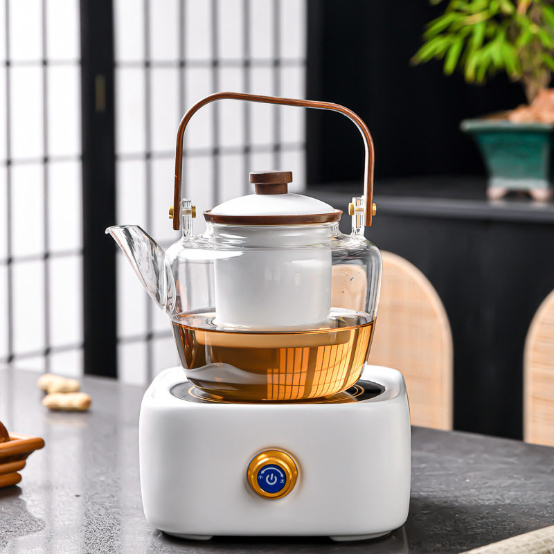 煮茶壶玻璃蒸煮茶器米白电陶炉耐高温泡茶壶家用大容量茶具套装