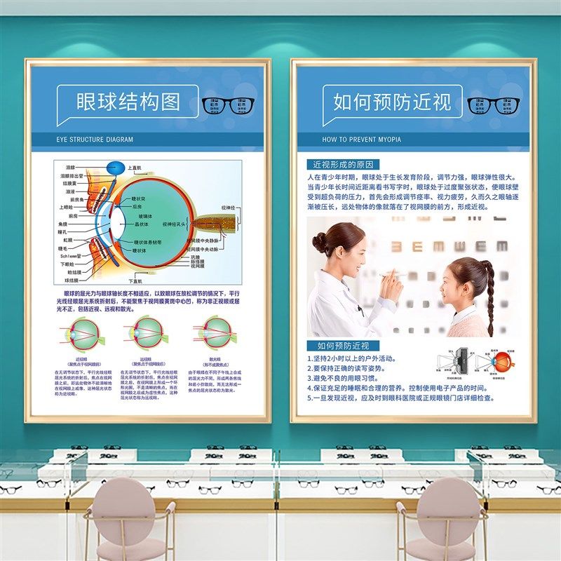 眼镜店墙面装饰画广告海报视力中心验光室医院科普形象文化墙贴纸