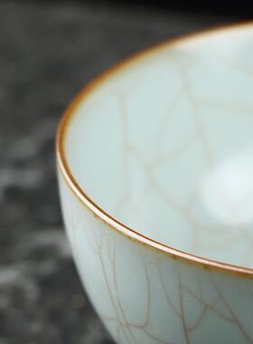 汝窑主人杯单个陶瓷功夫茶具开片可养普洱杯个人专用大号泡茶杯子