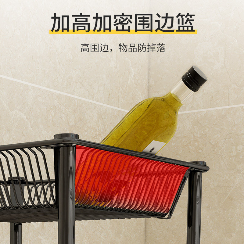 不锈钢厨房菜架子置物架落地多层家用水果蔬菜蓝收纳筐可移动带轮