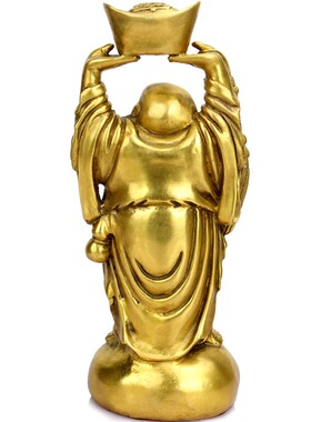 纯铜举手笑佛举元宝佛摆件铜弥勒佛大肚佛