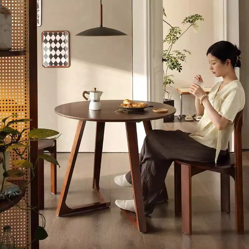 日式实木圆形茶几组合咖啡店小户型客厅家用简约沙发边几矮餐桌子
