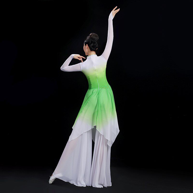 古典舞演出服女飘逸伞舞团扇舞绿色茉莉花秧歌广场舞扇子舞服新款