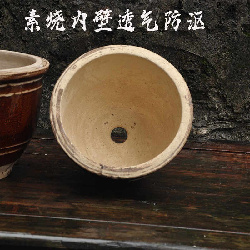 手工粗陶大口径陶瓷兰花多肉植物牡丹盆绿萝复古陶土盆