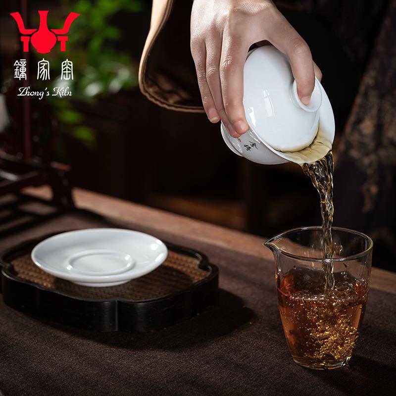 钟家窑白瓷盖碗茶杯景德镇陶瓷茶具功夫茶小号泡茶三才碗茶碗气窑