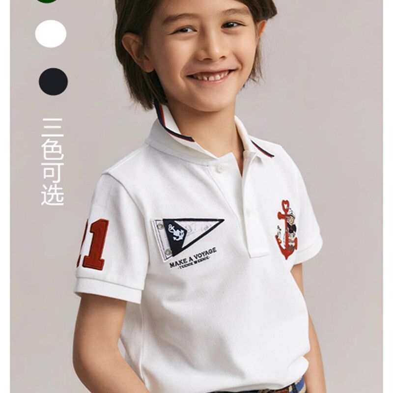 2024夏季男童翻领短袖T恤polo衫网眼透气白色纯棉休闲TTHA246312I