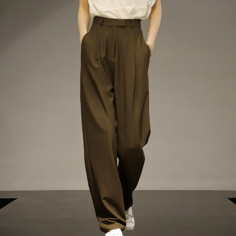 欧美风高腰阔腿裤女秋冬垂感西装裤裤子职业气质灰色直筒休闲裤