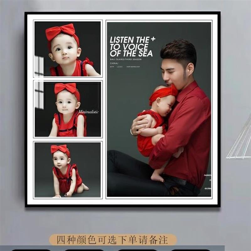 实木儿童婚纱照全家福四宫格洗照片打印加相框拼图定制正方形挂墙