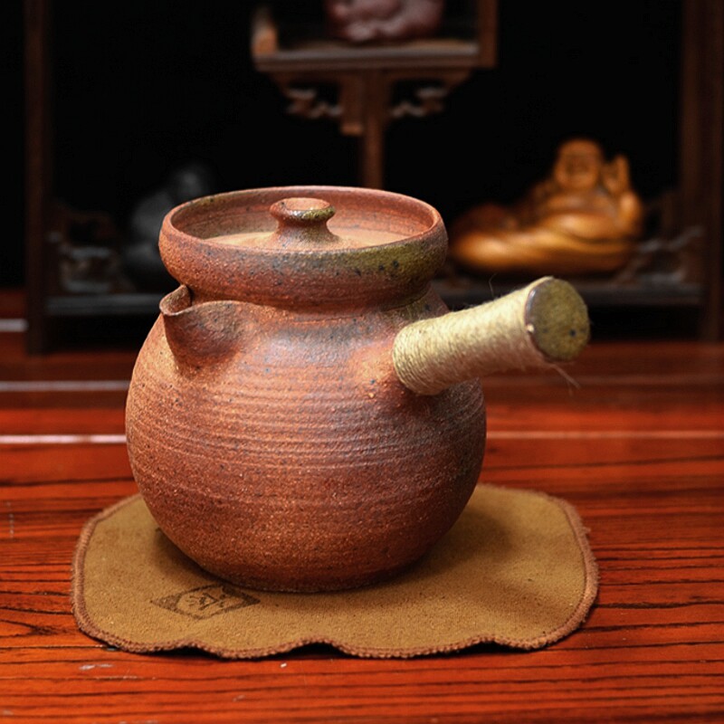 云南土陶罐大理粗陶泡茶罐炕茶器普洱茶煮茶罐全手工侧把柴窑茶具