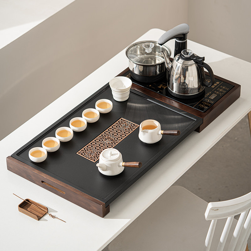2023新款实木茶盘自动烧水茶台简约功夫茶具托盘储排两用办公会客