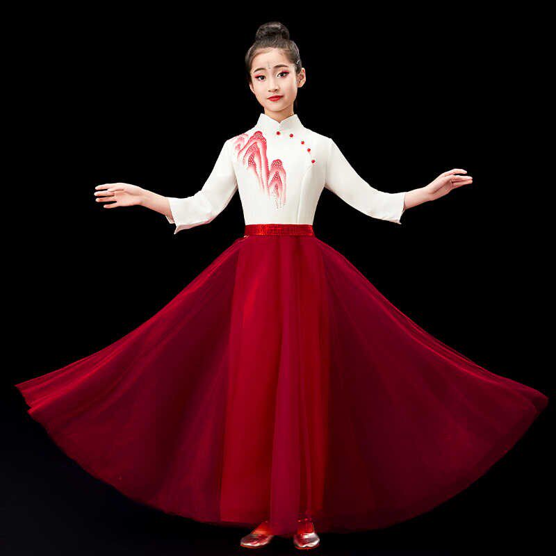 大合唱演出服六一男童中山装儿童钢琴演奏礼服裙女童公主裙中国风