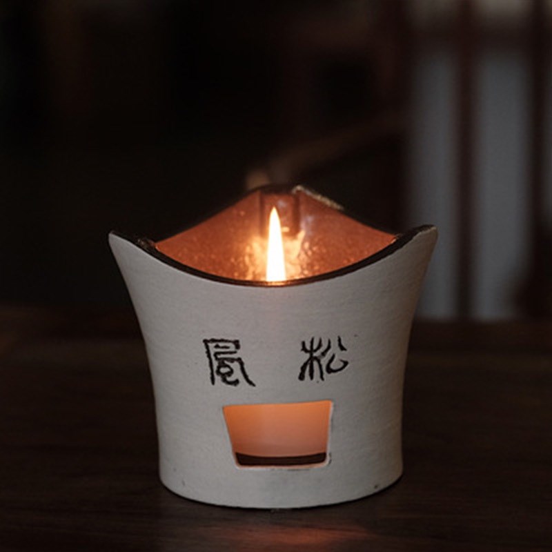 半斋造物手刻松风粉引酒精炉景德镇手作陶泥茶具煮茶炉温茶炉底座