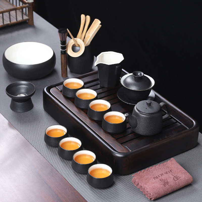 黑陶功夫茶具茶盘一体套装家用客厅小型办公室高档茶壶茶杯小套装